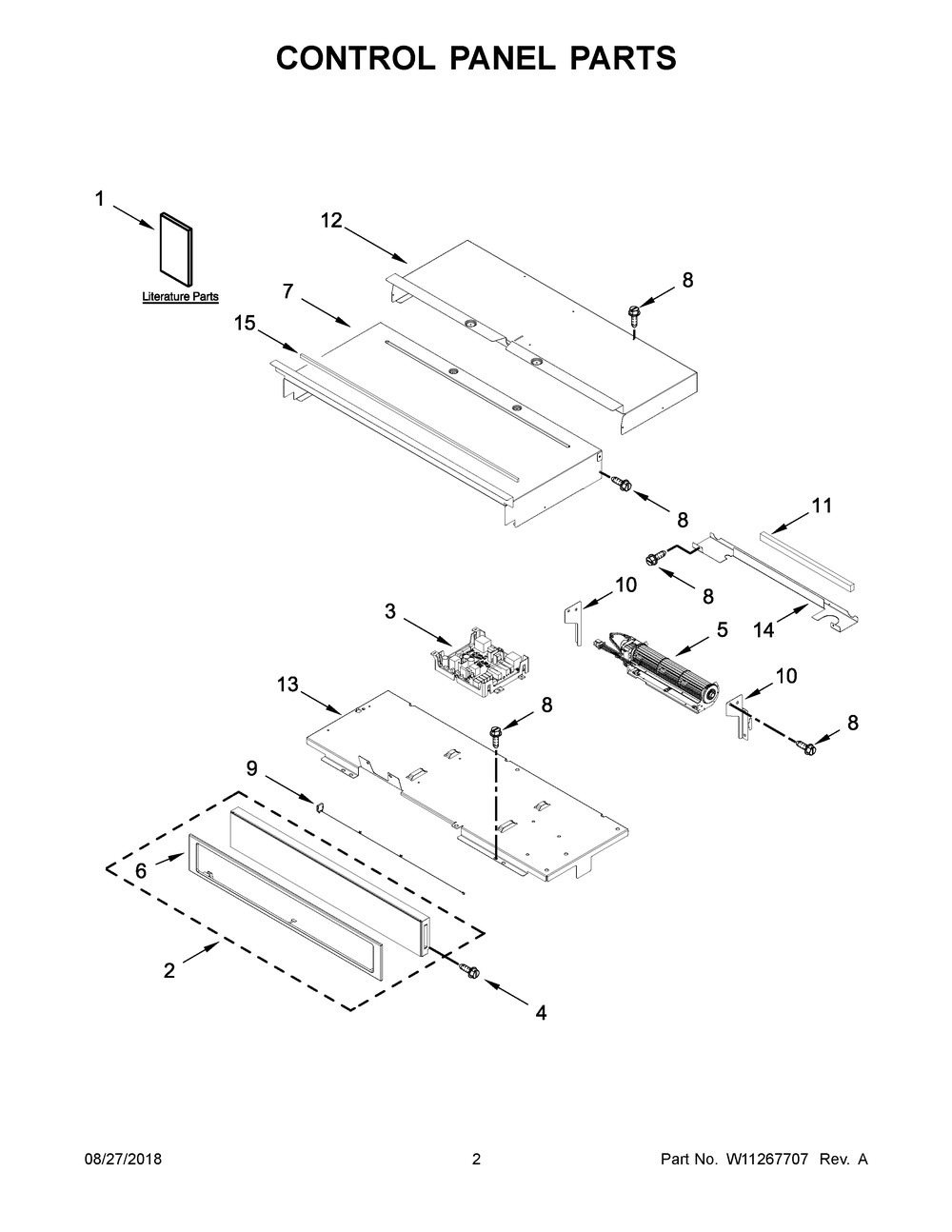 W11428583 - Genuine OEM Whirlpool Range Control Panel Assembly