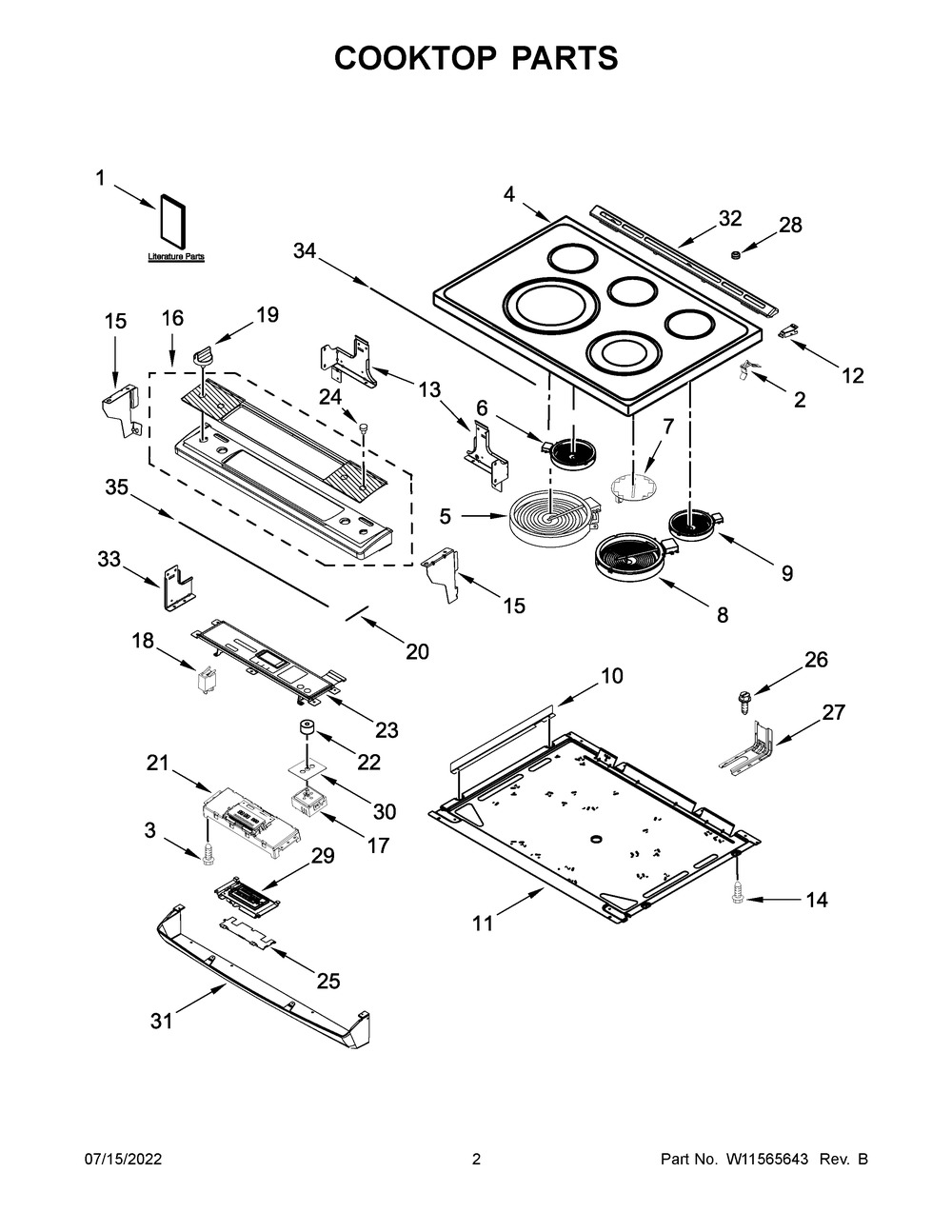 W11564645 - Genuine OEM Whirlpool Range Control Panel