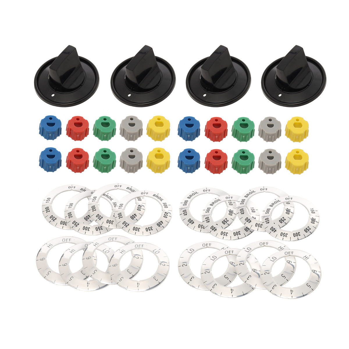 RK100 - Universal Supco Range Burner Control Knob Kit, Black, 4 Pieces