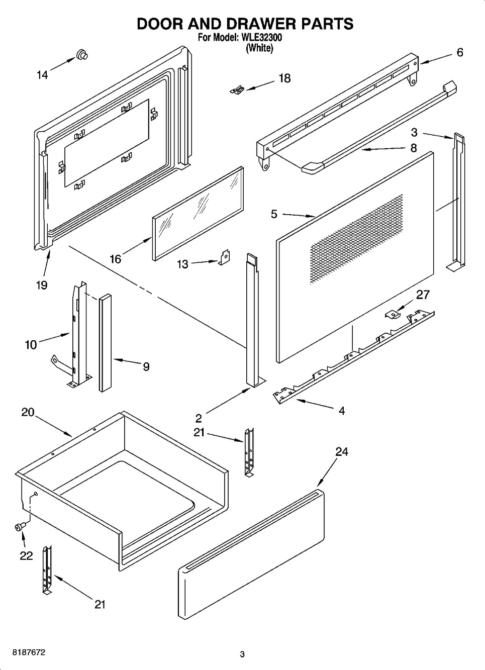 WP9781782PW - Genuine OEM Whirlpool Range Outer Oven Door Panel & Glass, White