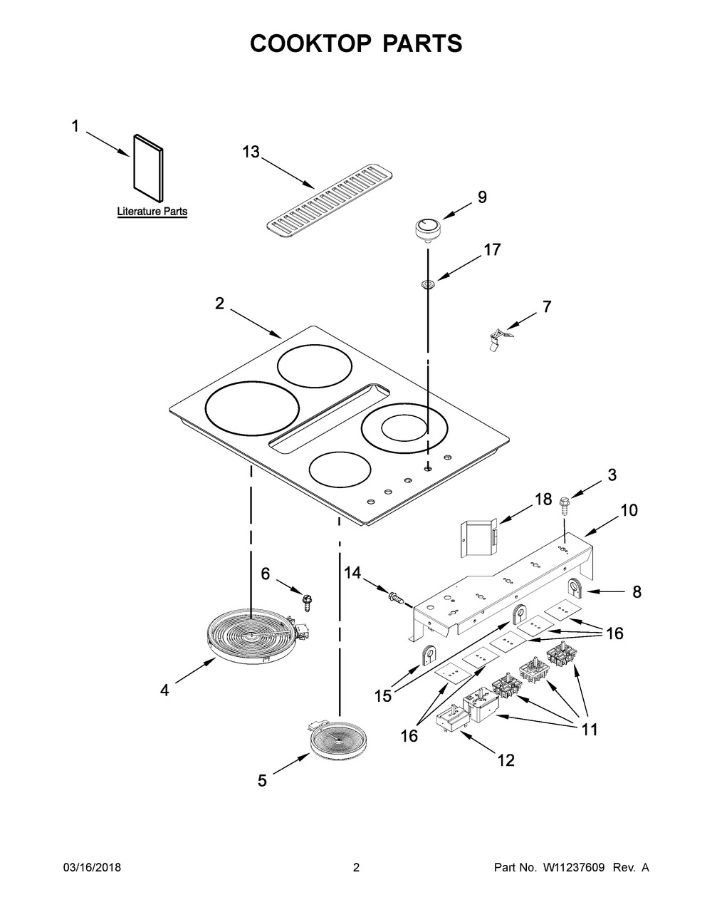 W11051485 - Genuine OEM Whirlpool Range Main Cooktop Glass, Black