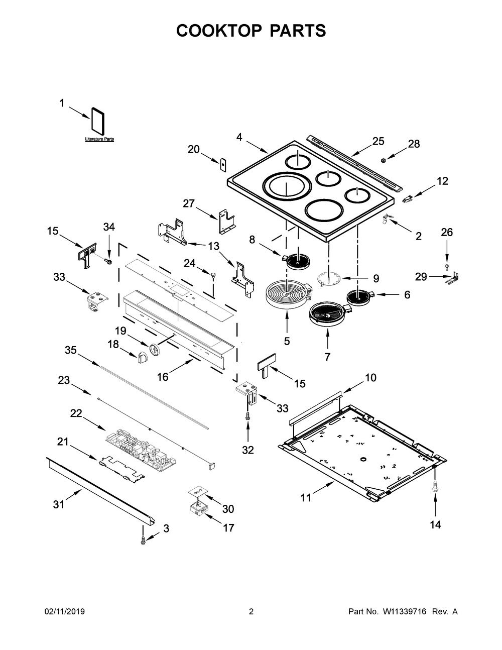 W11112610 - Genuine OEM Whirlpool Range Main Cooktop Assembly, 5 Burner