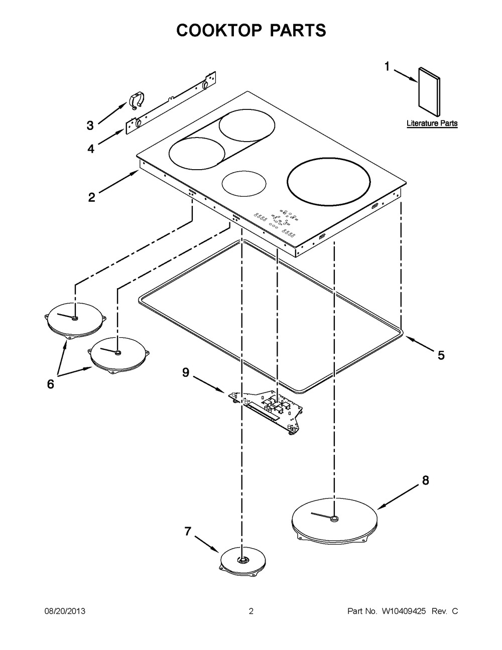 WPW10396621 - Genuine OEM Whirlpool Range Main Glass Cooktop Assembly, 4 Burner