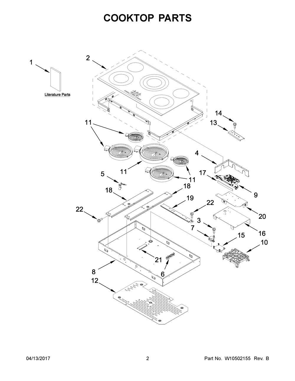 W10524409 - Genuine OEM Whirlpool Range Main Cooktop Glass, Black