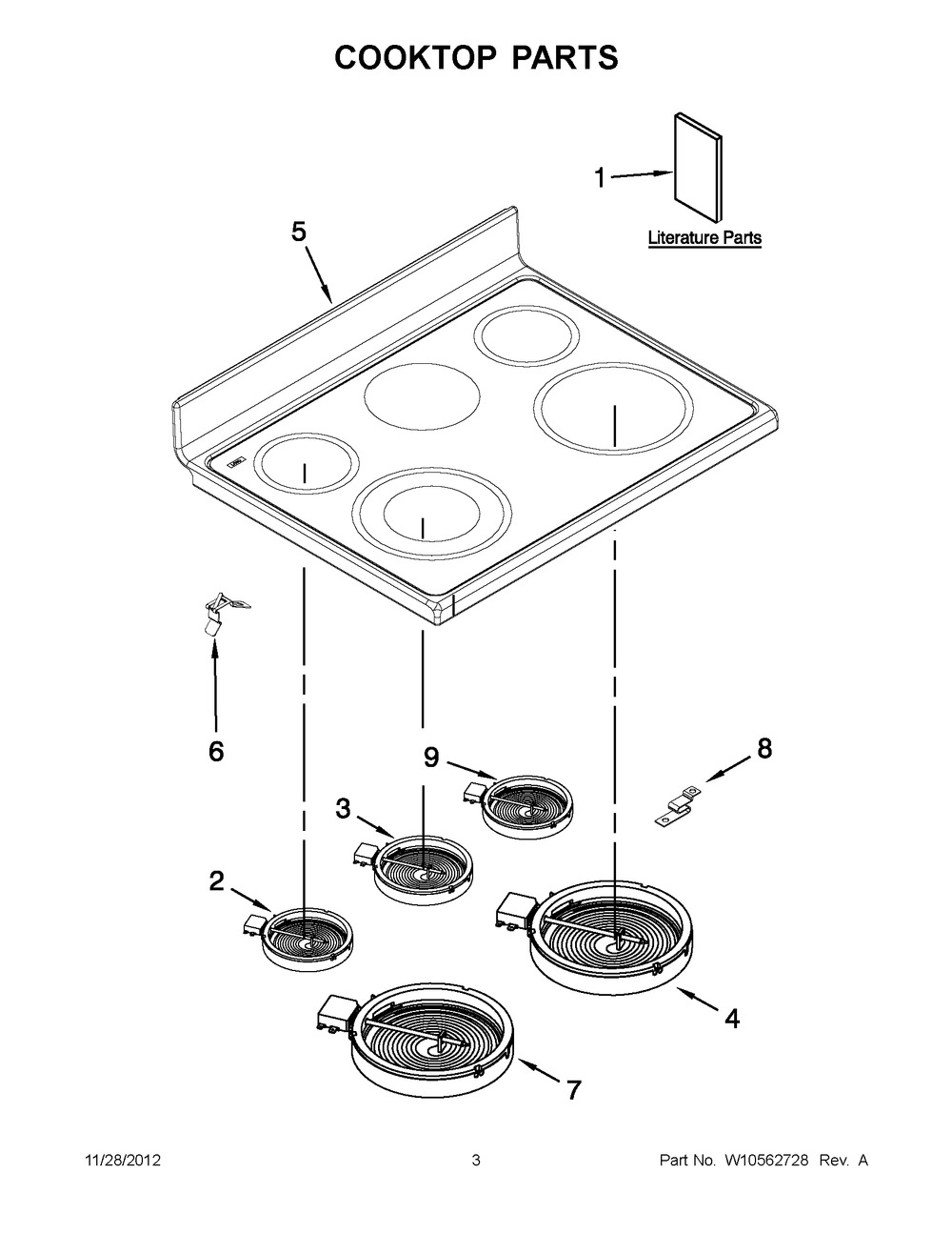 W10336332 - Genuine OEM Whirlpool Range Main Cooktop Glass Assembly, Black