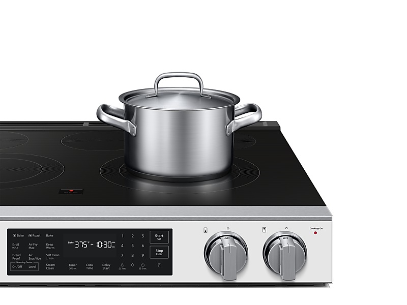 30" Samsung 6.3 Cu.Ft Electric Slide-In True Convection with Air Fry Max | Air Sous Vide - NSE80H63SWAC