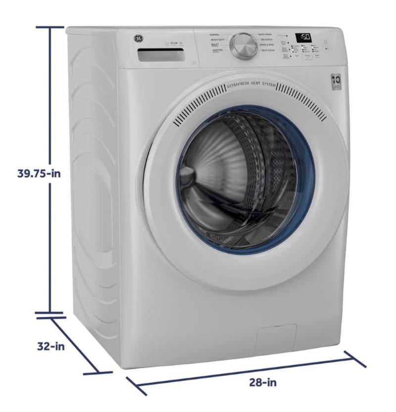 28" GE 5.3 cu. ft. Capacity Front Load Washer with UltraFresh Vent System White - GFW350SSYWW