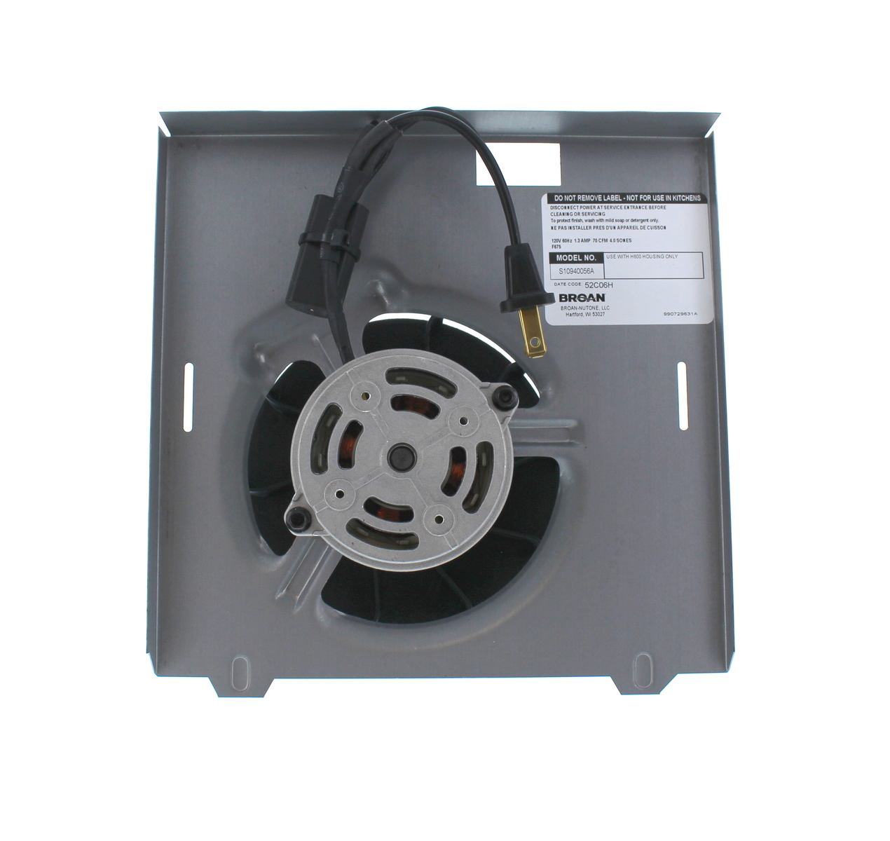 F675 - Genuine OEM Broan 70 CFM 4 Sones Exhaust Fan Motor & Blade Assembly, Direct Replacement, Compact Ventilation